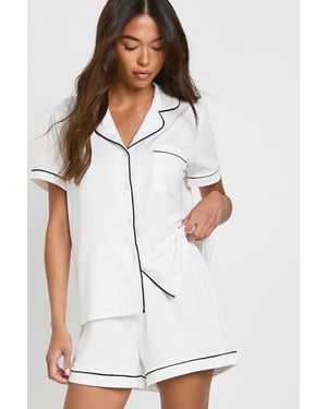 Jersey Piping Detail Short Sleeve Shirt & Shorts Pyjama Set