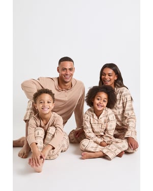 Mens Matching Family Fairisle Print Baby Fleece Long Sleeve Top & Joggers Pyjama Set