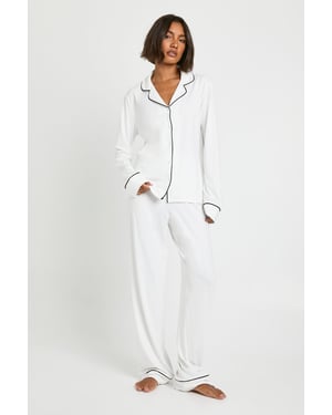 Tall Jersey Piping Detail Long Sleeve Shirt & Trousers Pyjama Set