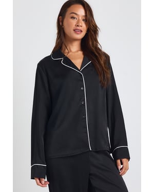 Tall Satin Piping Detail Long Sleeve Shirt & Trousers Pyjama Set