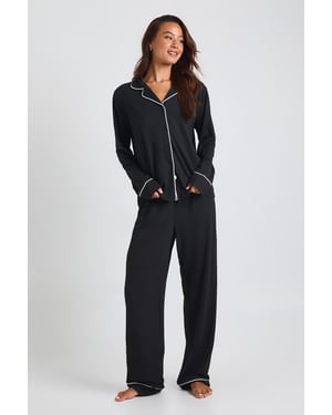 Tall Jersey Piping Detail Long Sleeve Shirt & Trousers Pyjama Set