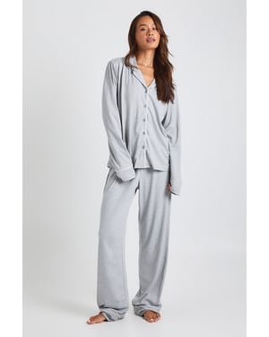 Tall Jersey Piping Detail Long Sleeve Shirt & Trousers Pyjama Set