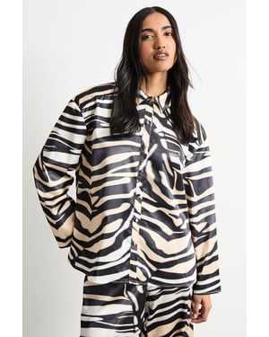 Zebra Printed Oversized Satin Shirt