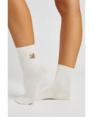 Embroidered Bear Detail Socks