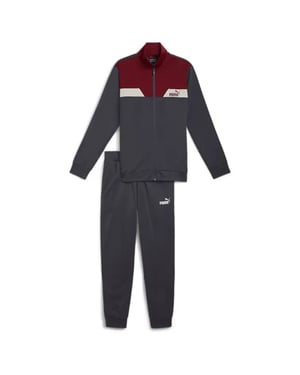 Puma Power Poly Mens Grey/Dark Red Tracksuit