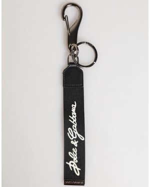 Black White Polyester DG Logo Silver Men Keychain Keyring