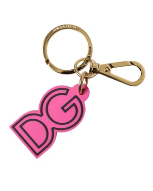 Dolce & Gabbana Roze Rubberen Goudkleurige Metaal DG Logo Sleutelhanger Keychain