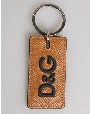 Brown Leather Logo Metal Ring Keychain Holder Men Keyring