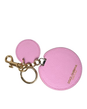 Dolce & Gabbana Pink Calf Leather Gold Metal Logo Print Keyring Keychain