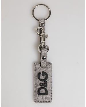 Gray Leather Logo Metal Ring Keychain Holder Men Keyring