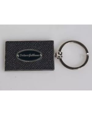 Dolce & Gabbana Black Leather Logo Metal Ring Keychain Keyring