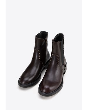 Wittchen Dames Leren Chelsea Boots met Decoratieve Klinknagels Bruin Natuurlijk Leer