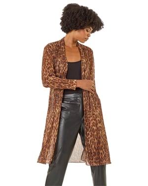 Metallic Animal Print Plisse Kimono