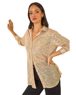 Sequin Button Through Blouse