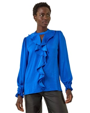 Ruffle Front Keyhole Satin Top