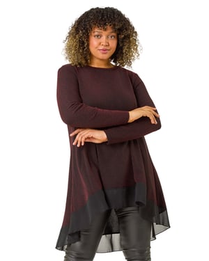 Curve Glitter Chiffon Hem Tunic Top