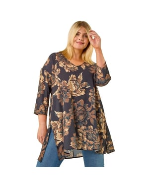 Curve Floral Print Tunic Top