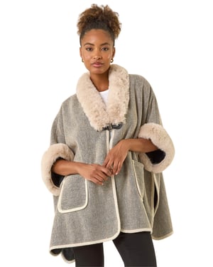 Faux Fur Pocket Poncho