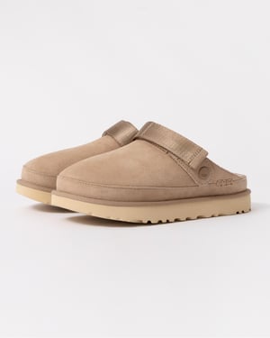 Womens Suede Clogs with Strap in Beige
