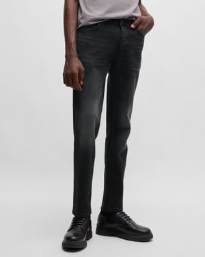 Tapered-Fit Stretch Jeans in Black