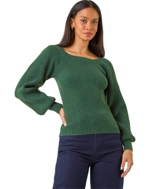 Ribbed Blouson Knit Jumper