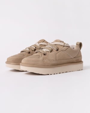 Womens Dual Lace Suede Trainers in Beige