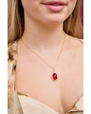 Gold Plated Deep Red Pendant Necklace