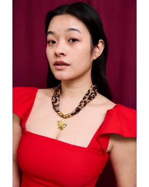 Fabric Necklace With Gold Plated Flower Pendant