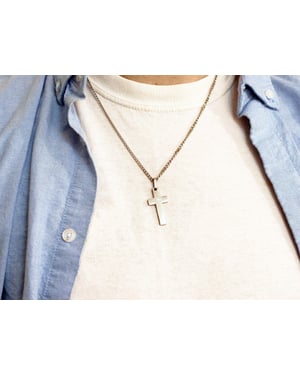 Stainless Steel Cross Pendant- With 20 Inches Steel Curb Chain