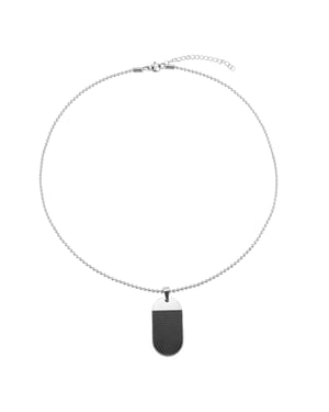 Stainless Steel Men's Black Rounded Dog Tag Pendant Necklace