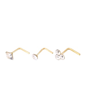 Set of 3 9ct Yellow Gold White Cubic Zirconia Nose Studs