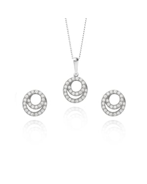Sterling Silver Swirl White Cubic Zirconia Stud Earrings And 18 Inch Pendant Necklace