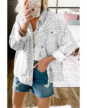 Oversized Leopard Print Denim Jacket