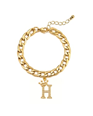 Gold Plated Crystal Letter Charm Curb Bracelet - H