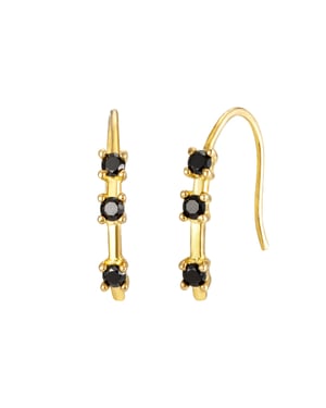 18ct Gold Plate Black CZ Pull Through Earrings