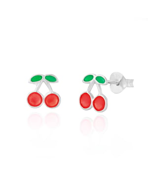 Sterling Silver Pink Enamel Cherry Children's Stud Earrings