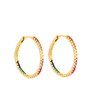 18ct Gold Plate Rainbow CZ Large Hoops