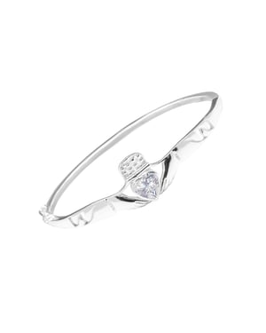 Sterling Silver Claddagh White Cubic Zirconia Hinged Bangle