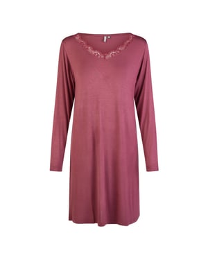 By Louise Dames nachthemd v-hals met kant lange mouw bamboe viscose effen bordeaux