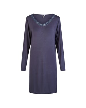 By Louise Dames nachthemd v-hals met kant lange mouw bamboe viscose effen donker