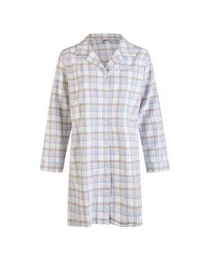 By Louise Dames pyjama nachthemd flanel met knoopjes blauw/wit geruit