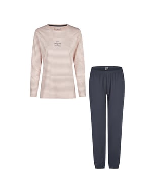 By Louise Dames pyjama set lang katoen roze/donkerblauw gestreept
