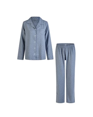 By Louise Dames pyjama set flanel lang met knoopsluiting gestipt