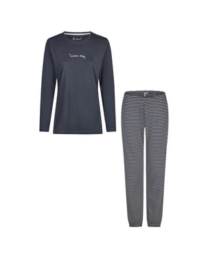 By Louise Dames pyjama set lang katoen donker/wit gestreept