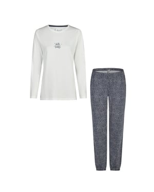 By Louise Dames pyjama set lang katoen donkerblauw/wit gestipt