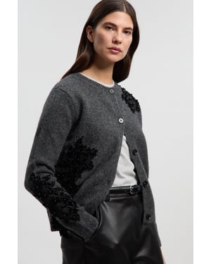 Lace Embellished Cosy Knit Cardigan