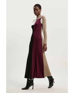 Slinky Viscose Colour Block Full Skirted Knit Midi Dress