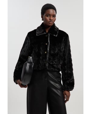 Textured Faux Fur Tailored Coat