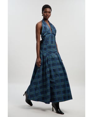 Check Print Taffeta Woven Maxi Skirt