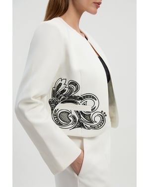 Tailored Cutwork Detail Collarless Jacket